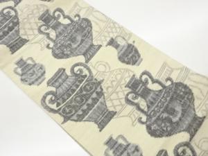 手織り紬壺模様織出し全通洒落袋帯